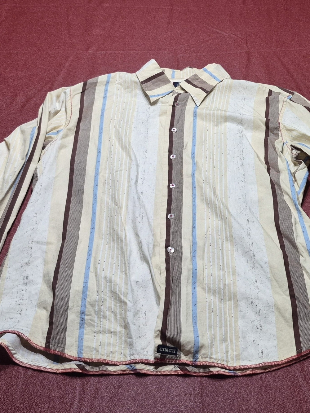 Cinch Men's Striped Button-Down Shirt in Cream, Blue & Brown